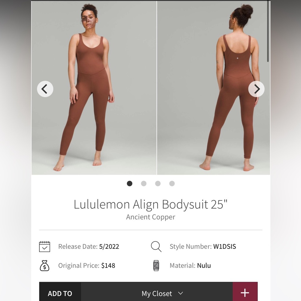 185- $65 *FREE SHIPPING* Lululemon align bodysuit